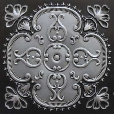 Dundee Deco's Rustic Antique Silver Floral Glue Up/Drop In Ceiling Panels, 2 ft. X 2 ft. (4 sq ft.) each, Pack of 50