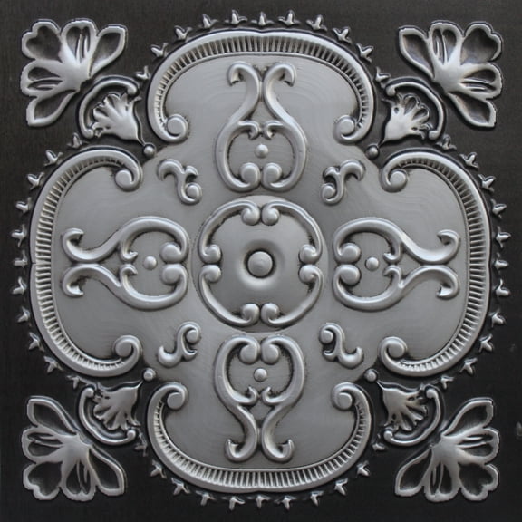 Dundee Deco's Rustic Antique Silver Floral Glue Up/Drop In Ceiling Panels, 2 ft. X 2 ft. (4 sq ft.) each