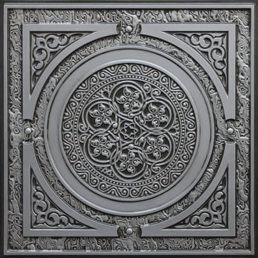 Dundee Deco's Rustic Antique Silver Traditional Glue Up/Drop In Ceiling Panels, 2 ft. X 2 ft. (4 sq ft.) each, Pack of 50