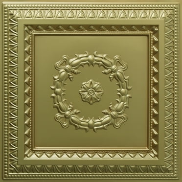 Dundee Deco's Rustic Brass Traditional Glue Up/Drop In Ceiling Panels, 2 ft. X 2 ft. (4 sq ft.) each, Pack of 50