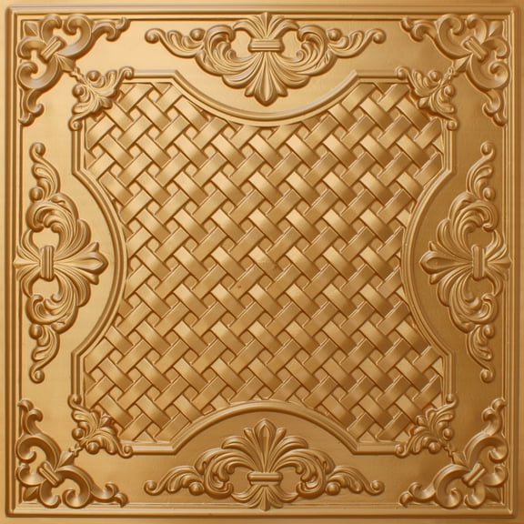 Dundee Deco's Rustic Gold Traditional Glue Up/Drop In Ceiling Panels, 2 ft. X 2 ft. (4 sq ft.) each, Pack of 10