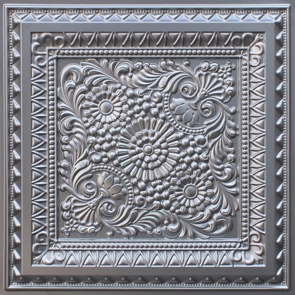 Dundee Deco's Rustic Silver Floral Glue Up/Drop In Ceiling Panels, 2 ft. X 2 ft. (4 sq ft.) each, Pack of 25