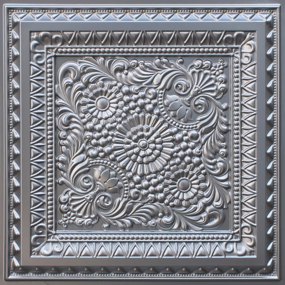 Dundee Deco's Rustic Silver Floral Glue Up/Drop In Ceiling Panels, 2 ft. X 2 ft. (4 sq ft.) each