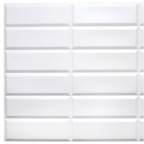 Dundee Deco's Stacked White Faux Tile PVC 3D Wall Panel, 3.1 ft X 1.6 ft, Interior Design Wall Paneling Decor Commercial and Residential Application, 4.9 sq. feet each, Pack of 5