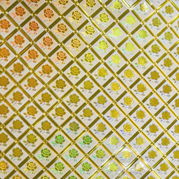 Dundee Deco's Tiled Reflective Gold Floral Peel and Stick Self Adhesive Removable Wallpaper, Roll 18 ft X 18 in, 26.7 sq. ft.