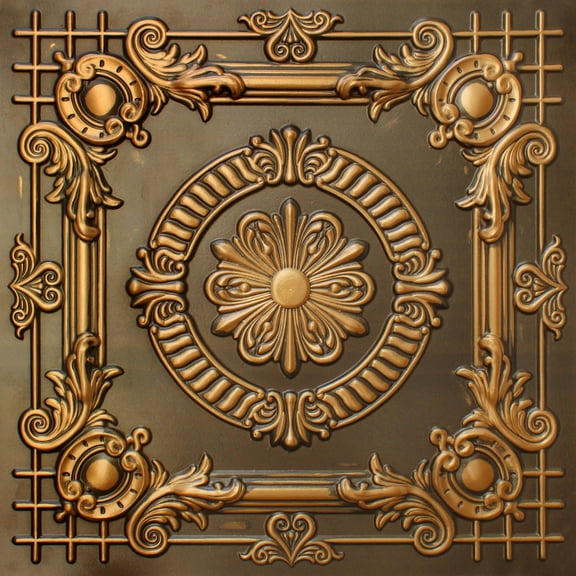 Dundee Deco's Vintage Antique Gold Floral Glue Up/Drop In Ceiling Panels, 2 ft. X 2 ft. (4 sq ft.) each