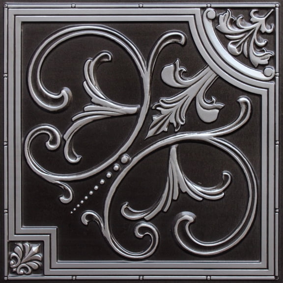 Dundee Deco's Vintage Antique Silver Botanical Glue Up/Drop In Ceiling Panels, 2 ft. X 2 ft. (4 sq ft.) each, Pack of 10