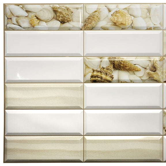 Dundee Deco's White Beige Faux Shells Sand PVC 3D Wall Panel, 3.2 ft X 1.6 ft, Interior Design Wall Paneling Decor Commercial and Residential Application, 5.12 sq. feet each