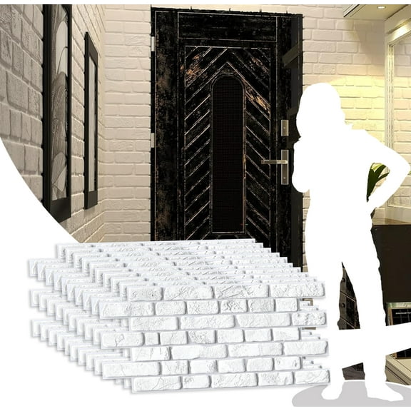 Dundee Deco's White Faux Bricks PVC 3D Wall Panel, 3.1 ft X 1.6 ft (95cm X 50cm), Pack of 10, Interior Design Wall Paneling Decor, Total Coverage 51 sq. ft. (4.7 sq. m)