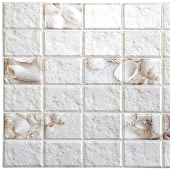 Dundee Deco's White Faux Distressed Stone Shells PVC 3D Wall Panel, 3.2 ft X 1.6 ft, Interior Design Wall Paneling Decor Commercial and Residential Application, 5.12 sq. feet each