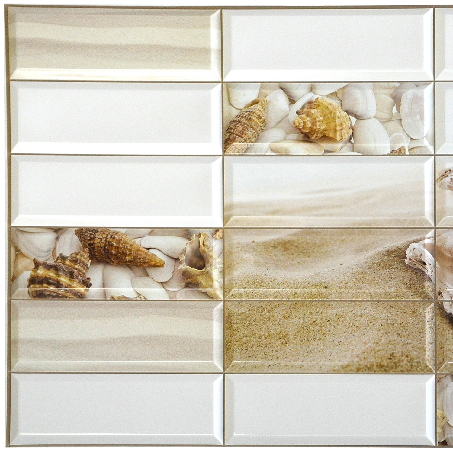 White and Beige Faux Pearl Shells 3D Vinyl Wall Paneling