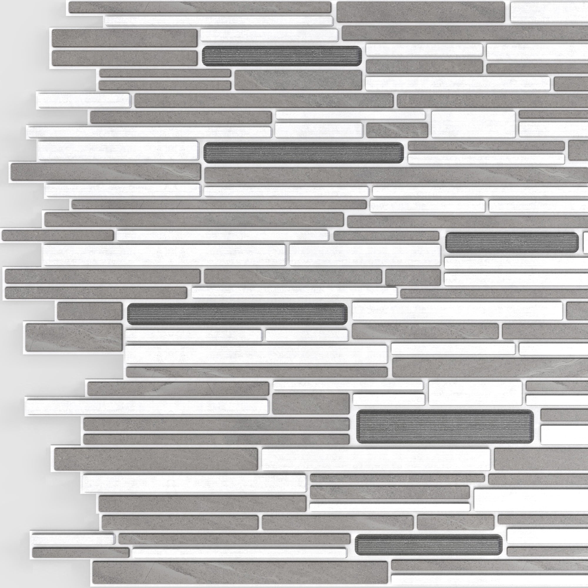 Dundee Deco's White Grey Faux Mosaic PVC 3D Wall Panel, 3.1 ft X 1.6 ft (95cm X 48cm), Pack of 10, Interior Design Wall Paneling Decor, Total Coverage 49 sq. ft. (4.6 sq. m)