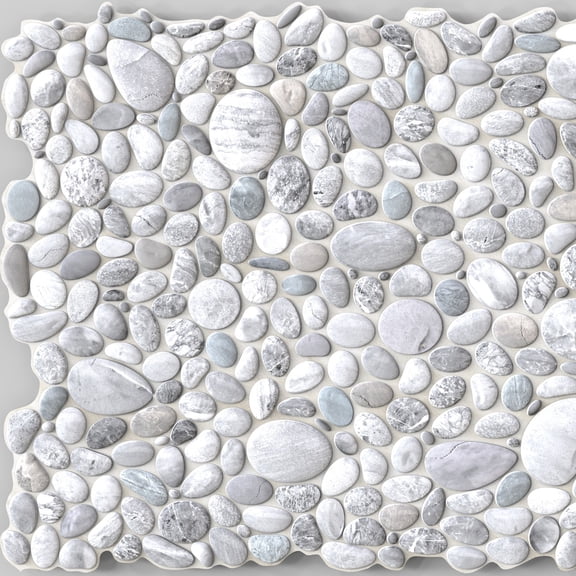 Dundee Deco's White Grey Faux Pebbles PVC 3D Wall Panel, 3.2 ft X 2.1 ft (98cm X 64cm), Interior Design Wall Paneling Decor, Total Coverage 6.8 sq. ft. (0.6 sq. m)