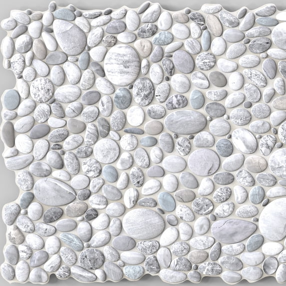 Dundee Deco's White Grey Faux Pebbles PVC 3D Wall Panel, 3.2 ft X 2.1 ft (98cm X 64cm), Pack of 5, Interior Design Wall Paneling Decor, Total Coverage 34 sq. ft. (3.2 sq. m)