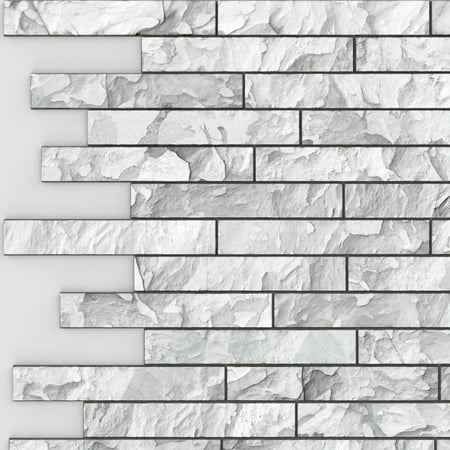 Dundee Deco's White Grey Faux Stone PVC 3D Wall Panel, 3.2 ft X 2.1 ft (99cm X 65cm), Interior Design Wall Paneling Decor, Total Coverage 6.9 sq. ft. (0.6 sq. m)