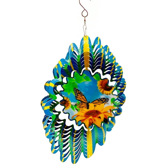 Dundee Deco's Wind Spinner in Gift Box - 3D Hanging Indoor Outdoor Yard Garden Decoration - Butterfly Flower - Blue Green Yellow - 12 in - Unique Gift Idea For Men Women, Souvenir, Present