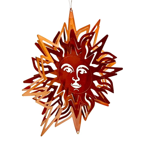 Dundee Deco's Wind Spinner in Gift Box - 3D Hanging Indoor Outdoor Yard Garden Decoration - Mandala - Pointed Sun - Copper - 12 inch - Unique Gift Idea For Men Women, Souvenir, Present