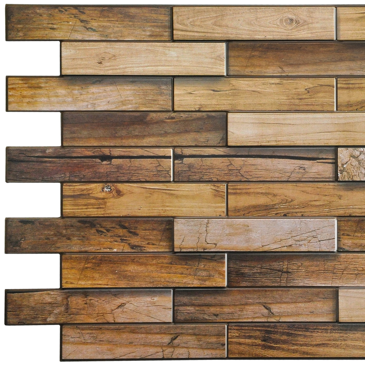 Dundee Deco's Yellowish Brown Faux Walnut Wood PVC 3D Wall Panel, 3.3 ft X 1.6 ft, Interior Design Wall Paneling Decor Commercial and Residential Application, 5.28 sq. feet each, Pack of 5
