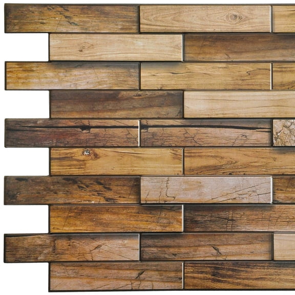 Dundee Deco's Yellowish Brown Faux Walnut Wood PVC 3D Wall Panel, 3.3 ft X 1.6 ft, Interior Design Wall Paneling Decor Commercial and Residential Application, 5.28 sq. feet each
