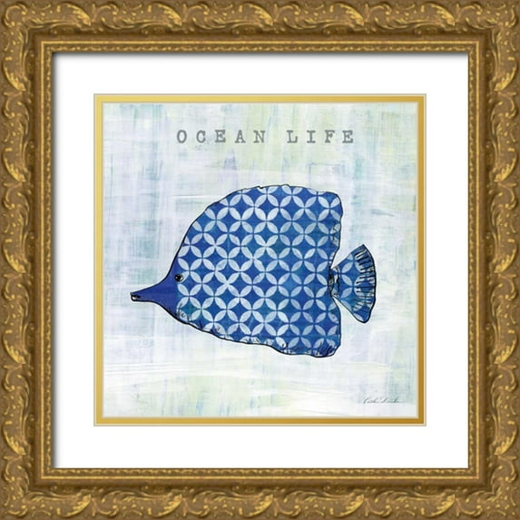 Dundon, Caitlin 20x20 Gold Ornate Wood Framed with Double Matting Museum Art Print Titled - Indigo Sea Creatures II