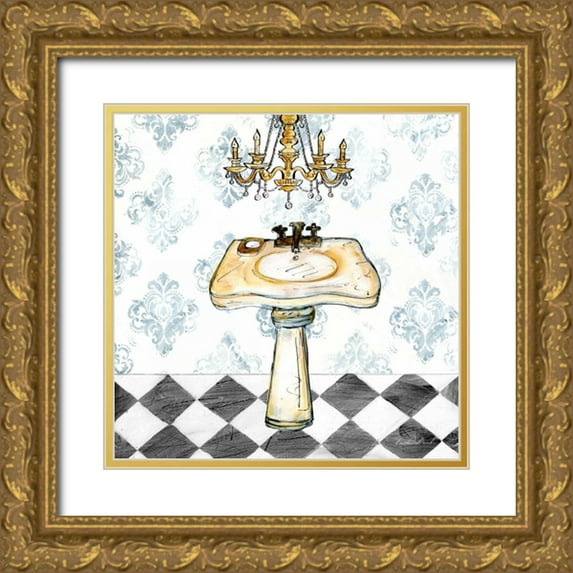 Dundon, Caitlin 26x26 Gold Ornate Wood Framed with Double Matting Museum Art Print Titled - Checkerboard Bath II