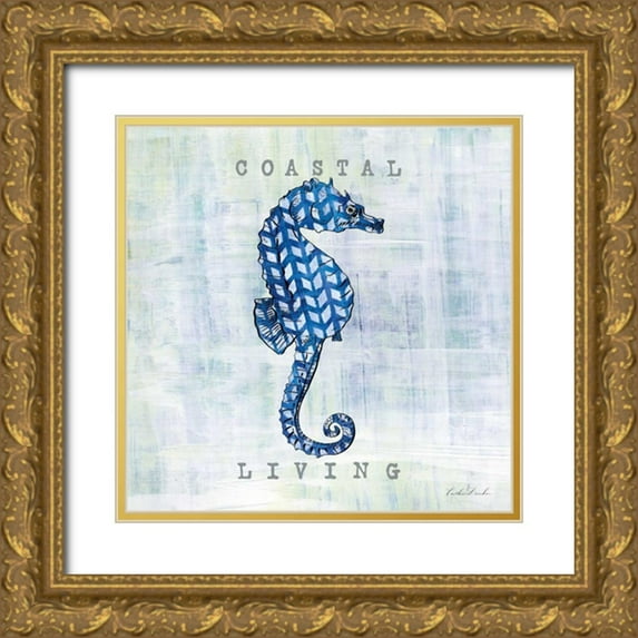 Dundon, Caitlin 26x26 Gold Ornate Wood Framed with Double Matting Museum Art Print Titled - Indigo Sea Creatures I