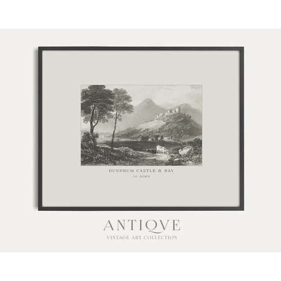 Dundrum Castle & Bay In Co. Down, Northern Ireland, Vintage Engraving From 1800, Irish Decor, Antique Poster,608 Home Decor, 12x18 UNFRAMED