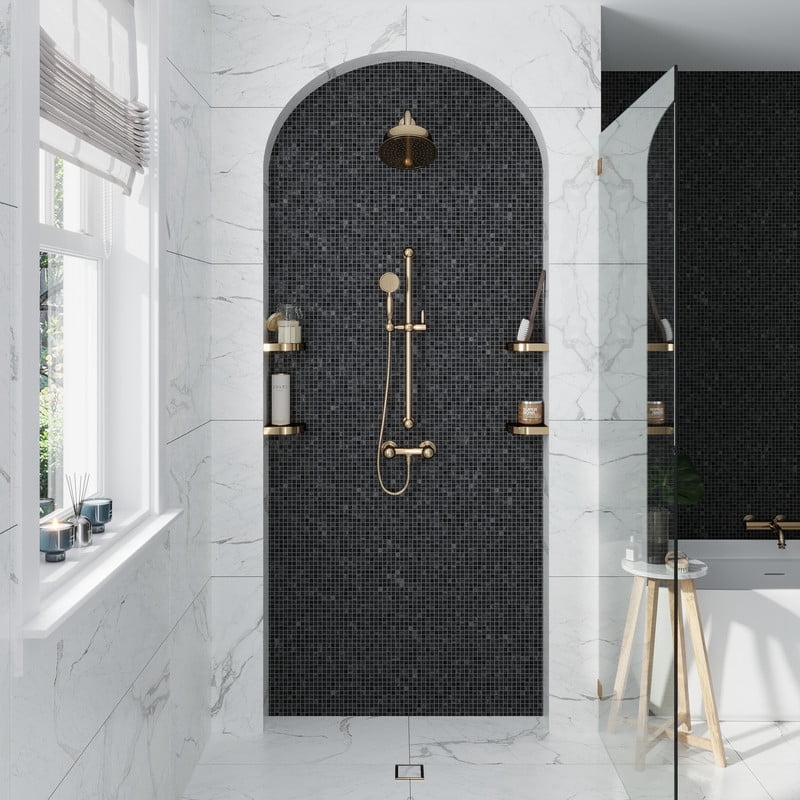 Dune 12 in. x 12 in. Glossy Black Glass Mosaic Wall and Floor Tile (20 sq. ft./case) (20-pack)