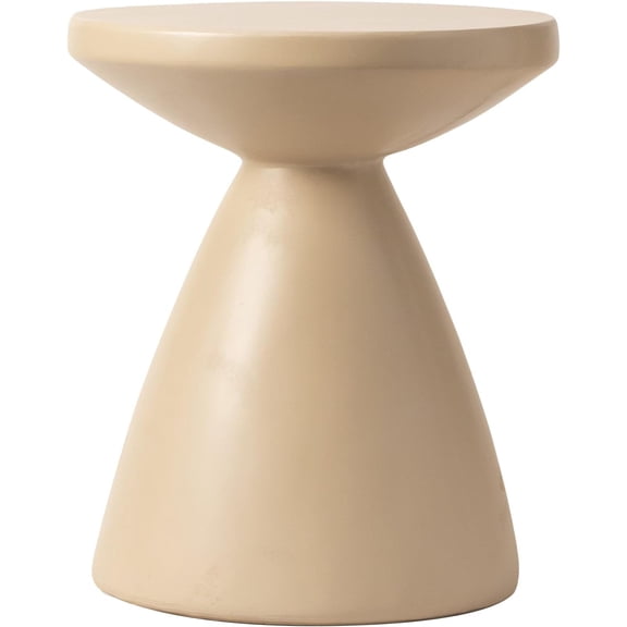 Dune 20" Round Beige Side Table - Modern Fiberstone Accent Table with Hourglass Pedestal Base for Indoor & Outdoor Use