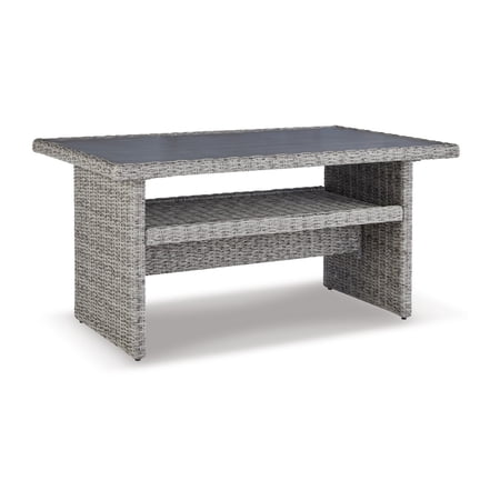 Dune 59 Inch Outdoor Table Smooth Gray Resin Wicker Open Bottom Shelf