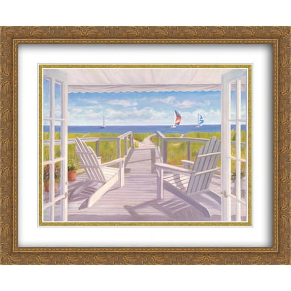 Dune Deck 2x Matted 32x26 Large Gold Ornate Framed Art Print by Carol Saxe