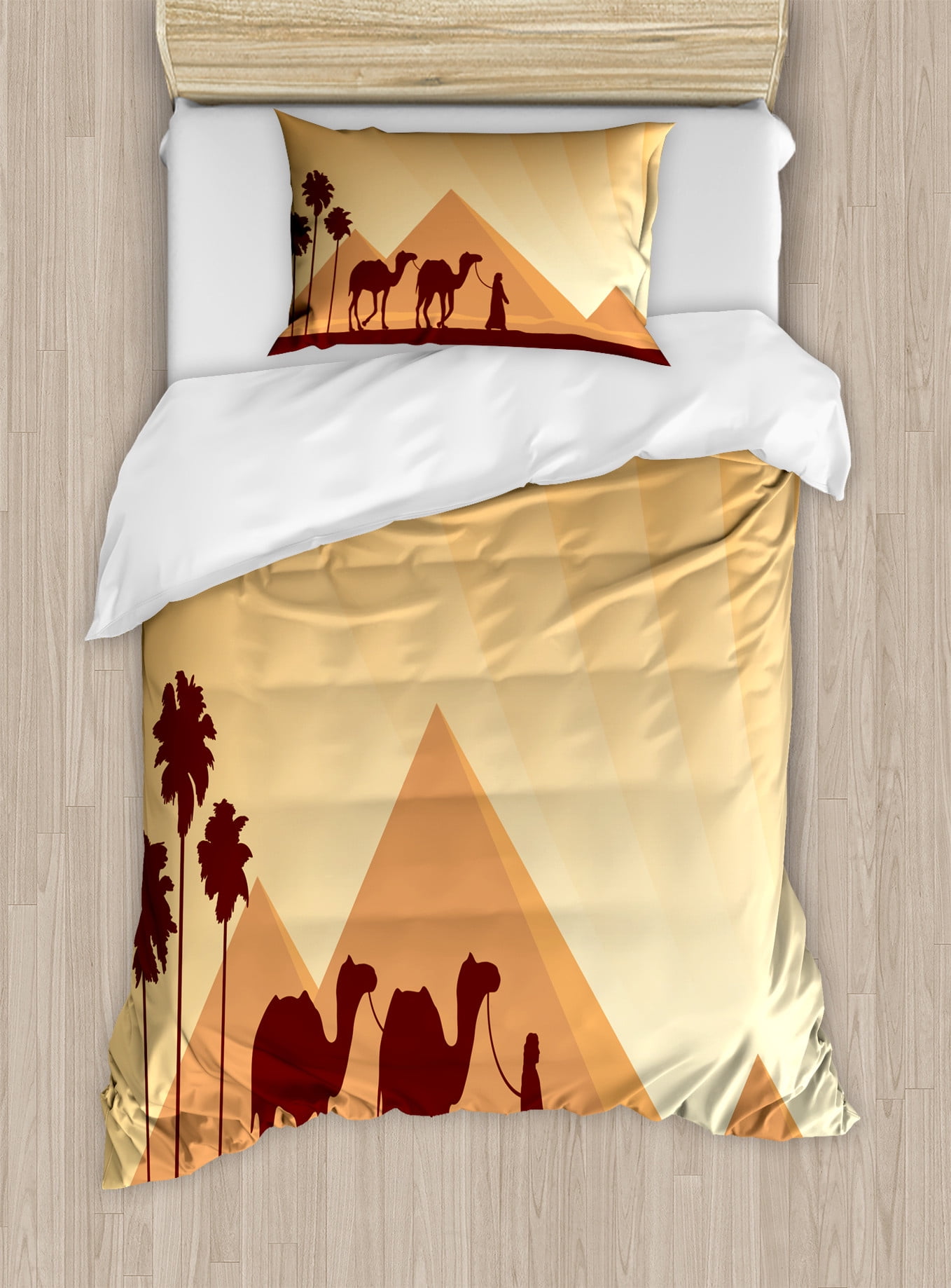 Dune Duvet Cover Set Sandy Pyramids Camels Caravan Egyptian Culture