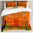 thumbnail image 1 of Dune Duvet Cover Set, Vertical Sunburst View with Cactus in the Desert, Decorative 3 Piece Bedding Set with 2 Pillow Shams, Calking Size, Green Vermilion Brown, by Ambesonne, 1 of 3