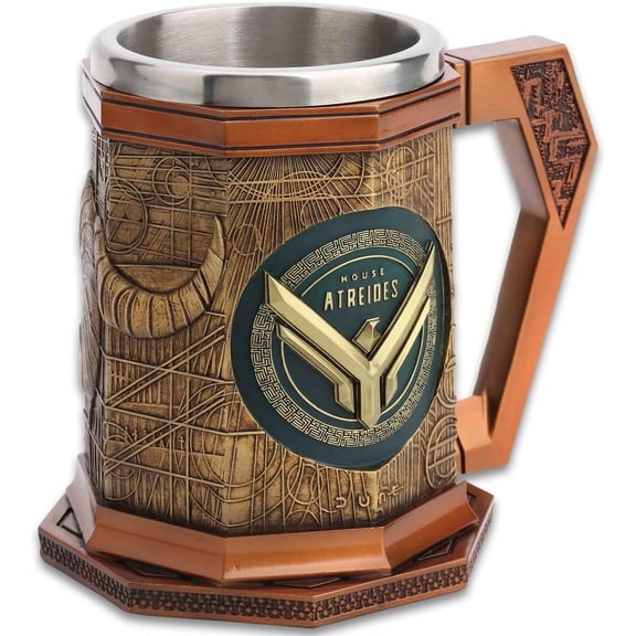 Dune House Atreides Sculpted Mug | Officially Licensed Dune Memorabilia | Hawk Emblem & Sandworm Design on Each Side | 6" Mug with Removable Steel Liner | Holds 20oz of Liquid