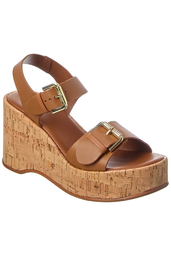 Kamia Leather Wedge Sandal, 41, Beige
