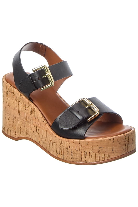 Kamia Leather Wedge Sandal, 41, Black