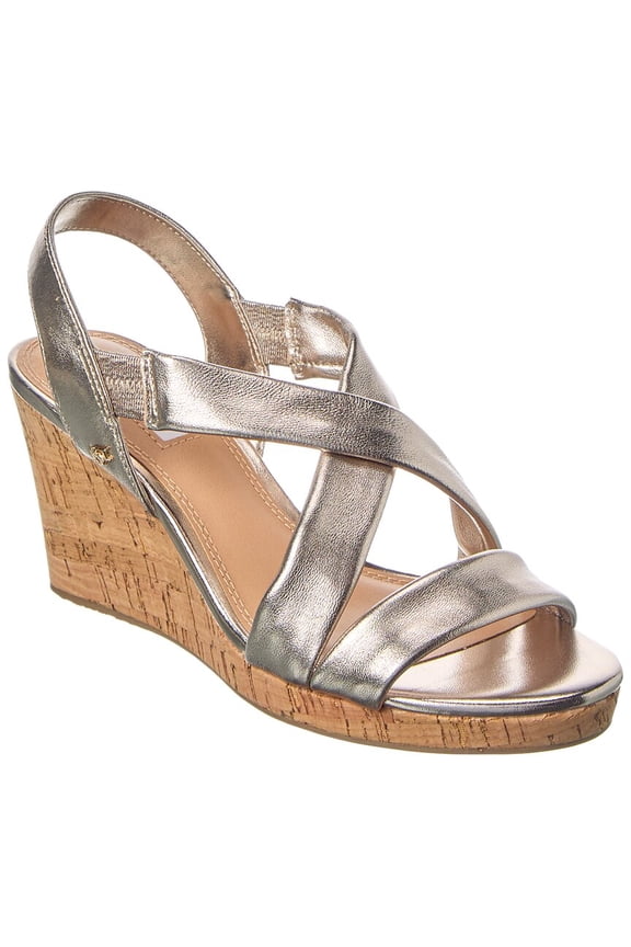 Kamies Leather Wedge Sandal, 40, Metallic
