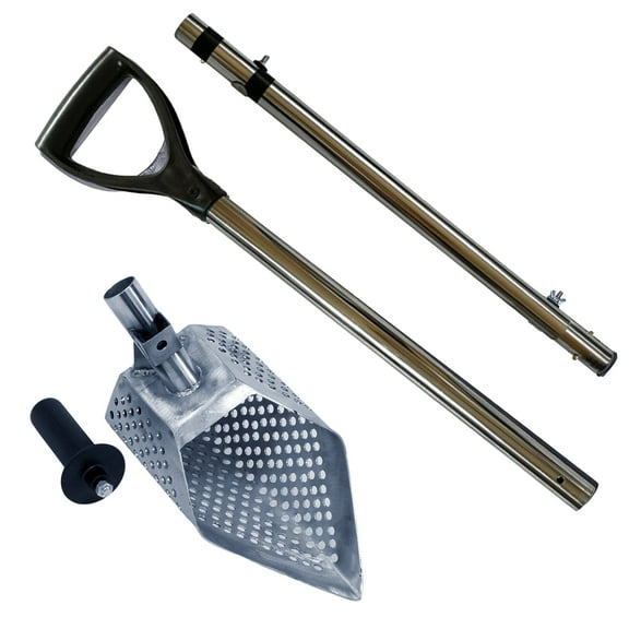 Dune Scoops Anaconda 11 x 6.5" Metal Detector Sand Scoop with Hexagon Holes & Dune Large & Strong Collapsible Stainless Steel Handle Universal Pole for Dune Metal Detector Sand Scoops