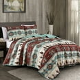 thumbnail image 1 of Chezmoi Collection Dune 3-Piece Southwestern Cowboys Quilt Set, Multicolor Teal Brown Beige Tan Red Printed Microfiber Bedspread, Queen, 1 of 8