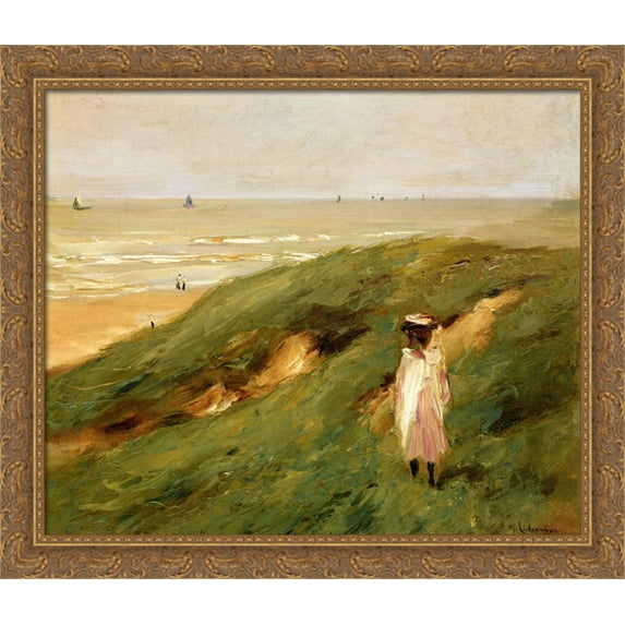 Dune near Nordwijk with Child 34x28 Large Gold Ornate Wood Framed Canvas Art by Max Liebermann