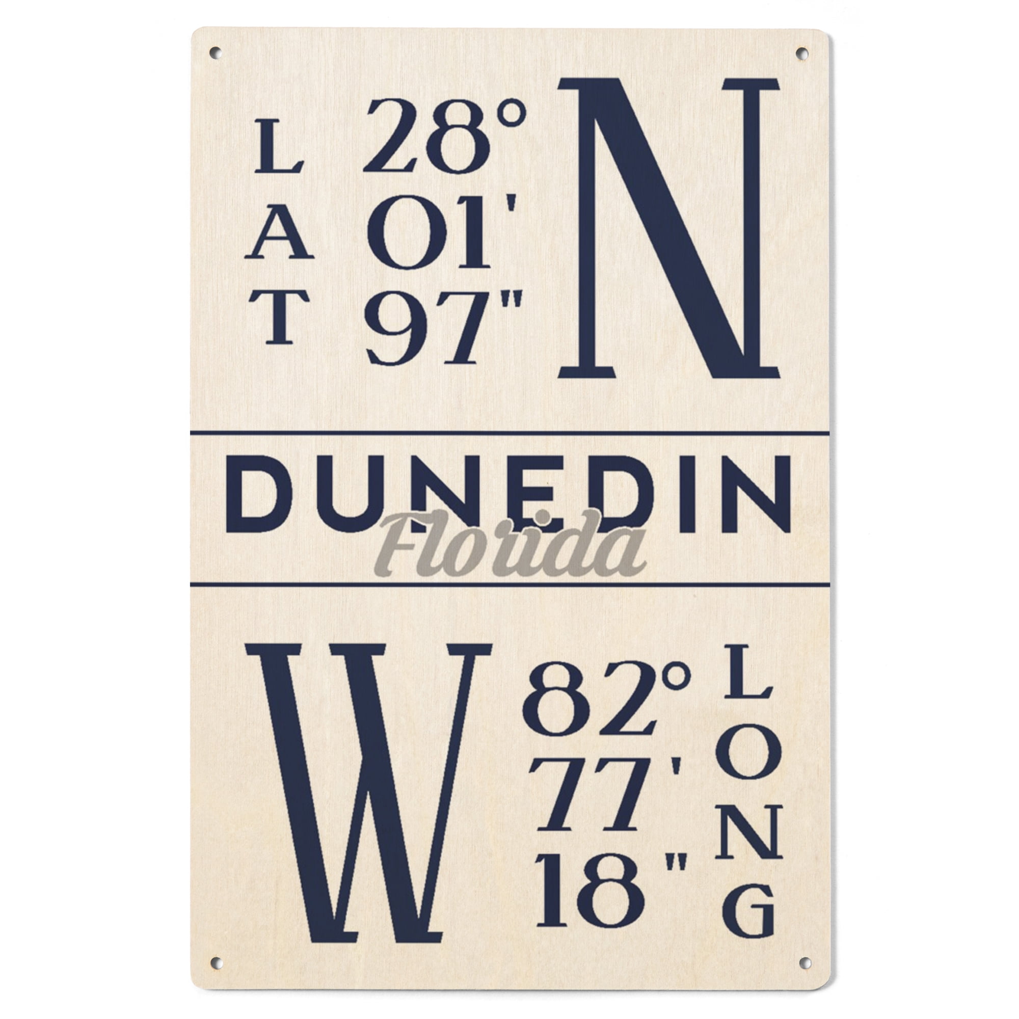 Dunedin, Florida, Latitude and Longitude Birch Wood Wall Sign (6x9 ...