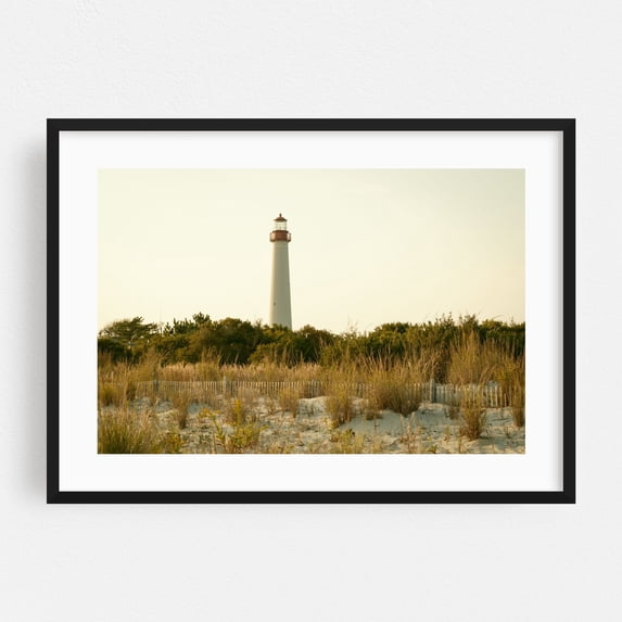 Dunes & Cape May Lighthouse 01 - Cape May New Jersey Photography Black Framed Wall Art Print 20 x 30 inches