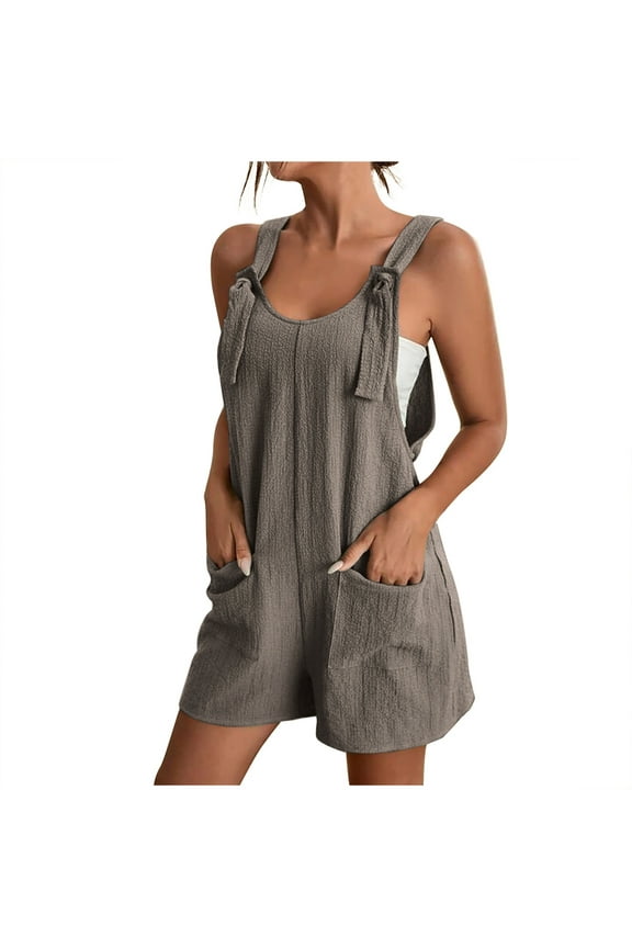 Dungarees For Women Adjustable Shoulder Straps Sleeveless Short Rompers with Front Pocket Maternity Jumpsuit Boho Rompers for Women Summer Overalls Brown L