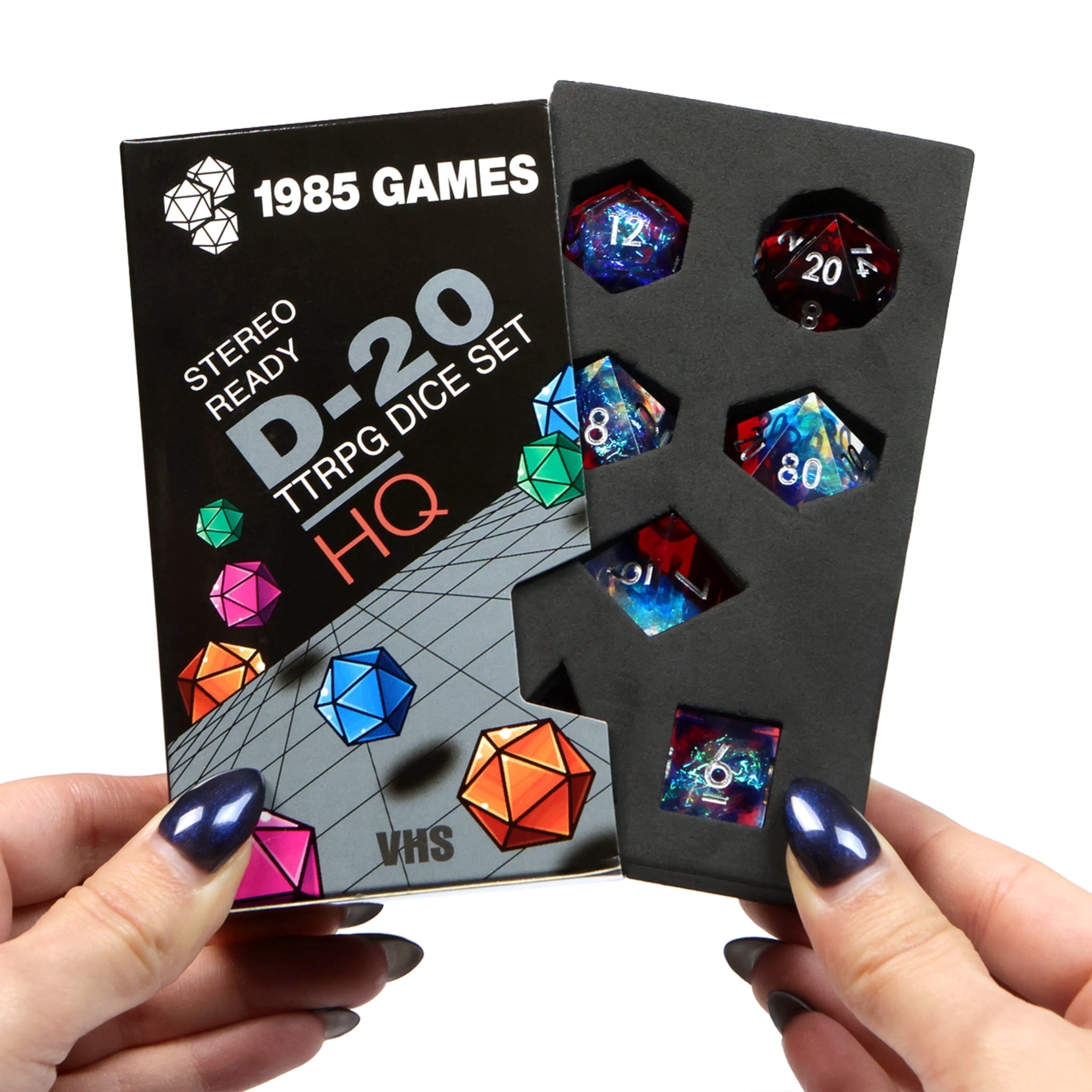 1985 Games Plasmic Punch RPG Dice Set – Polyhedral DND Dice Retro VHS Box