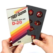 1985 Games Ruby Red RPG Dice Set   Polyhedral DND Dice Retro VHS Box - 7 PCS