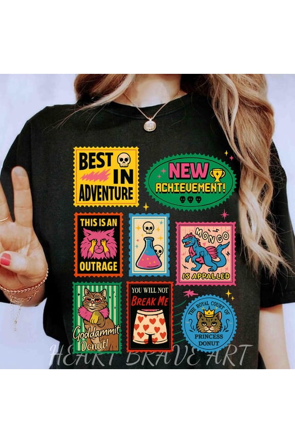 Dungeon Crawler Carl Book Stamps Shirt, New Achievement Crewneck, Ride or Roar, Princess Donut And Mongo, Book Series Apparel For Booktok