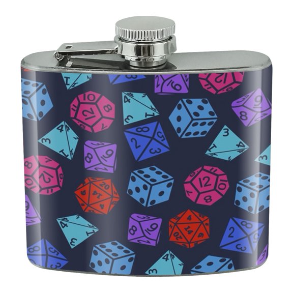 Dungeon Dice Pattern For Fighting Dragons Stainless Steel 5oz Hip Drink Kidney Flask