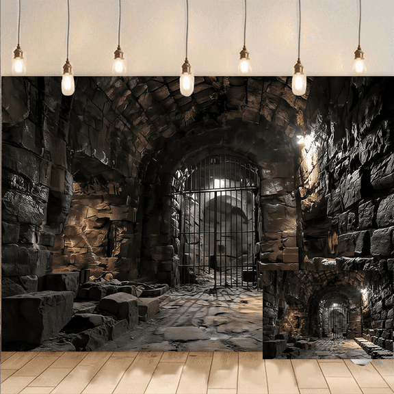 Dungeon Stone Gate Backdrop for Photo Background Banner Booth Prop