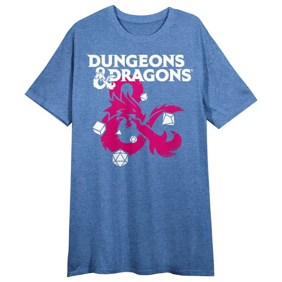 Dungeons & Dragons Ampersand Logo Crew Neck Short Sleeve Blue Heather Women's Night Shirt-XL