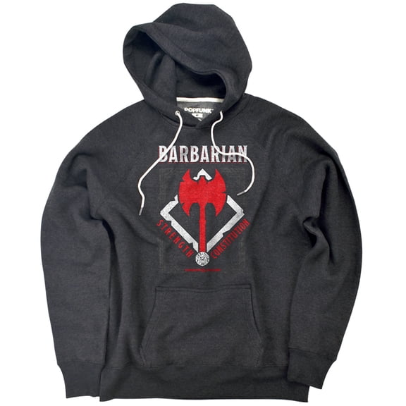 Dungeons & Dragons Barbarian Strength & Constitution Unisex Adult Slim Fit Pull-Over Heather Hoodie, Charcoal, Small